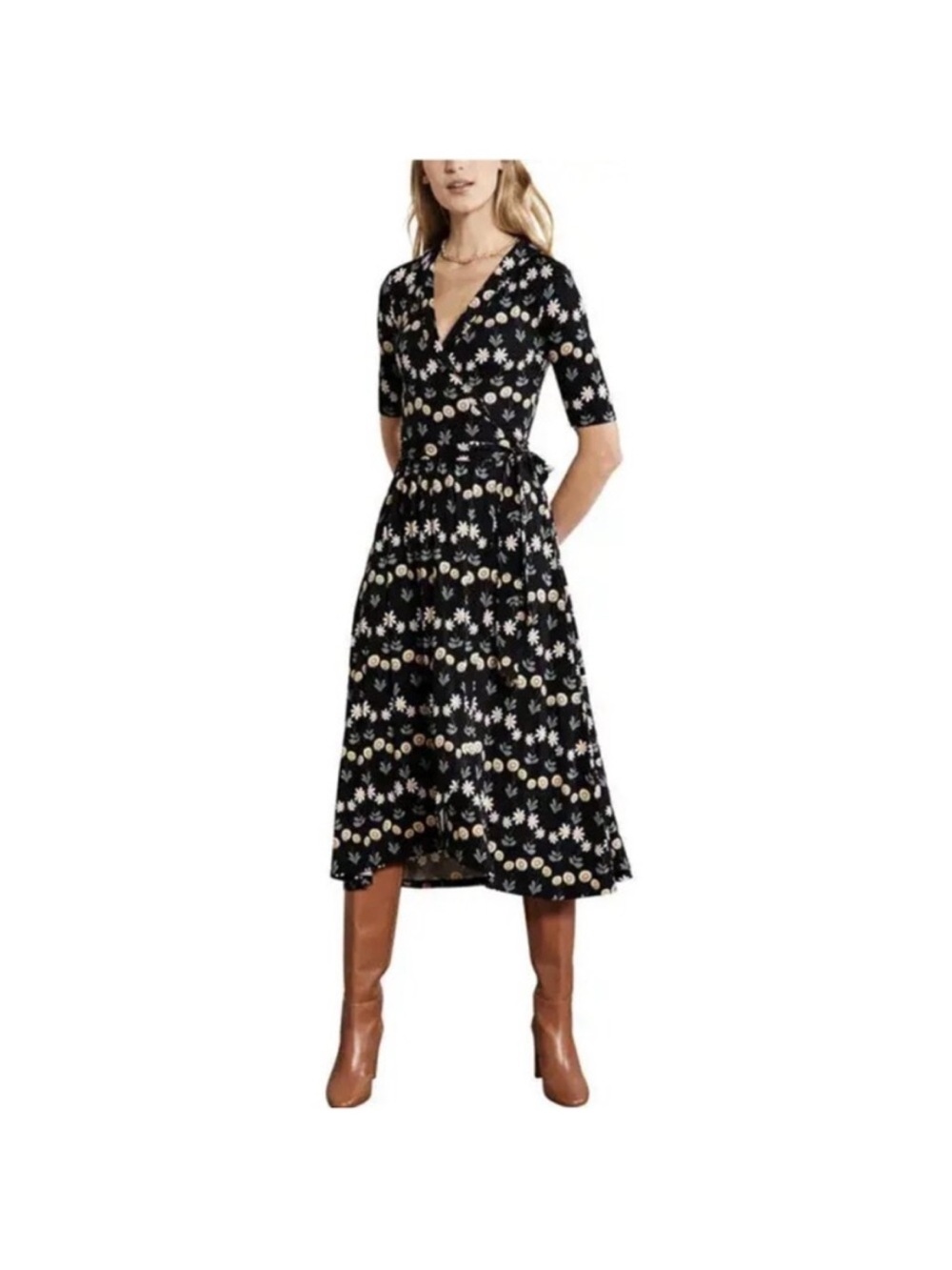 Boden Black Floral High-Low Wrap Dress size 12
